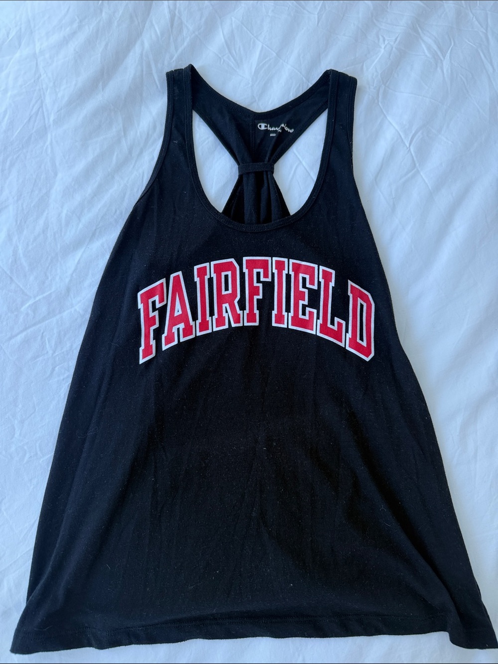 Champion Black Racerback Tank with Red & White Fairfield University